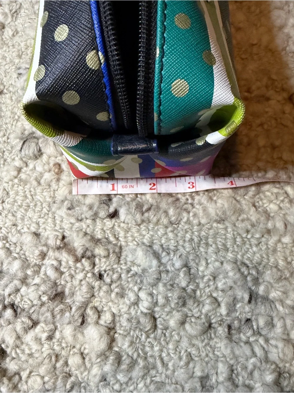 Stella & Dot Multicolor Striped Polka Dot Cosmetic Pouch - Pink/Green/Blue